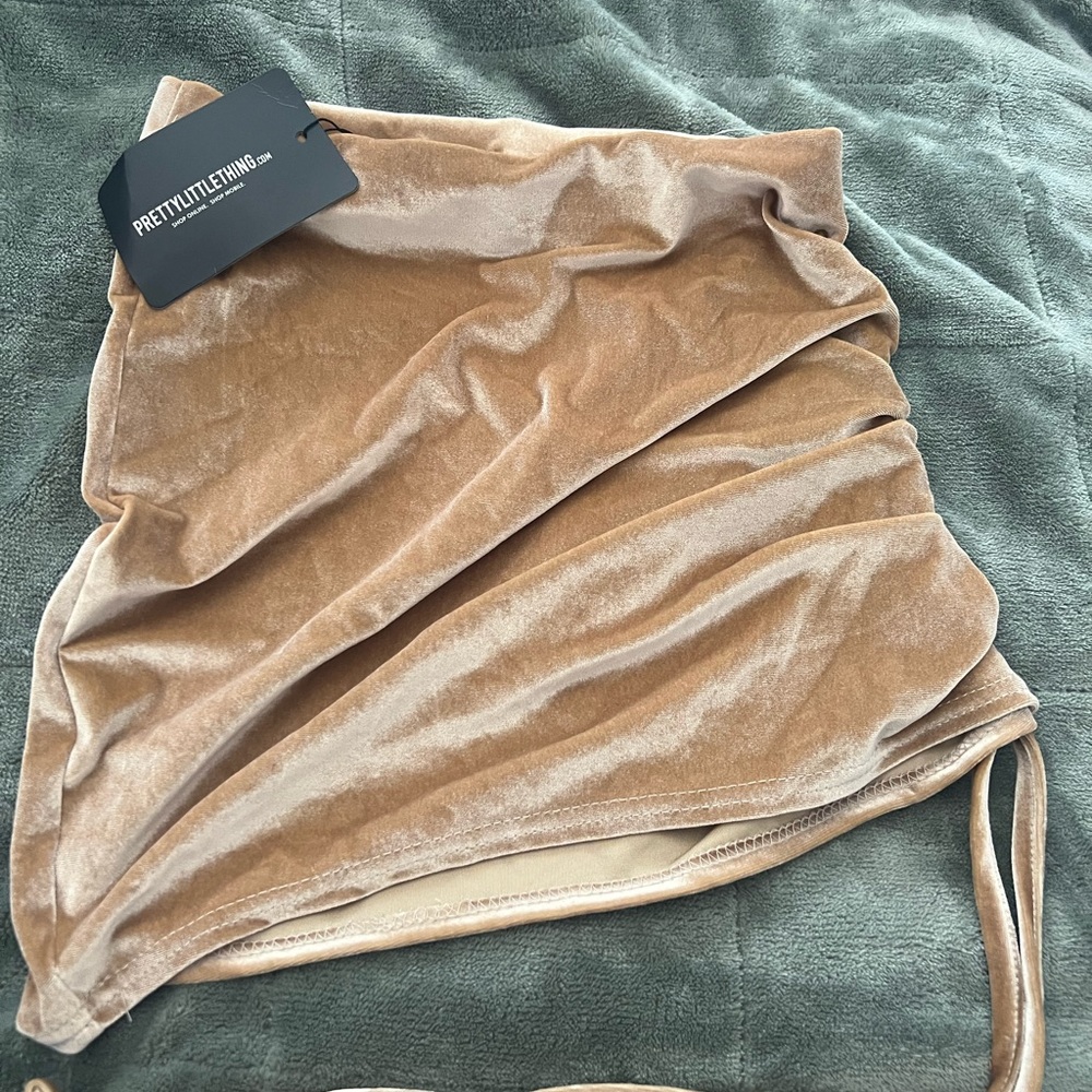 Ruched velvet mini skirt